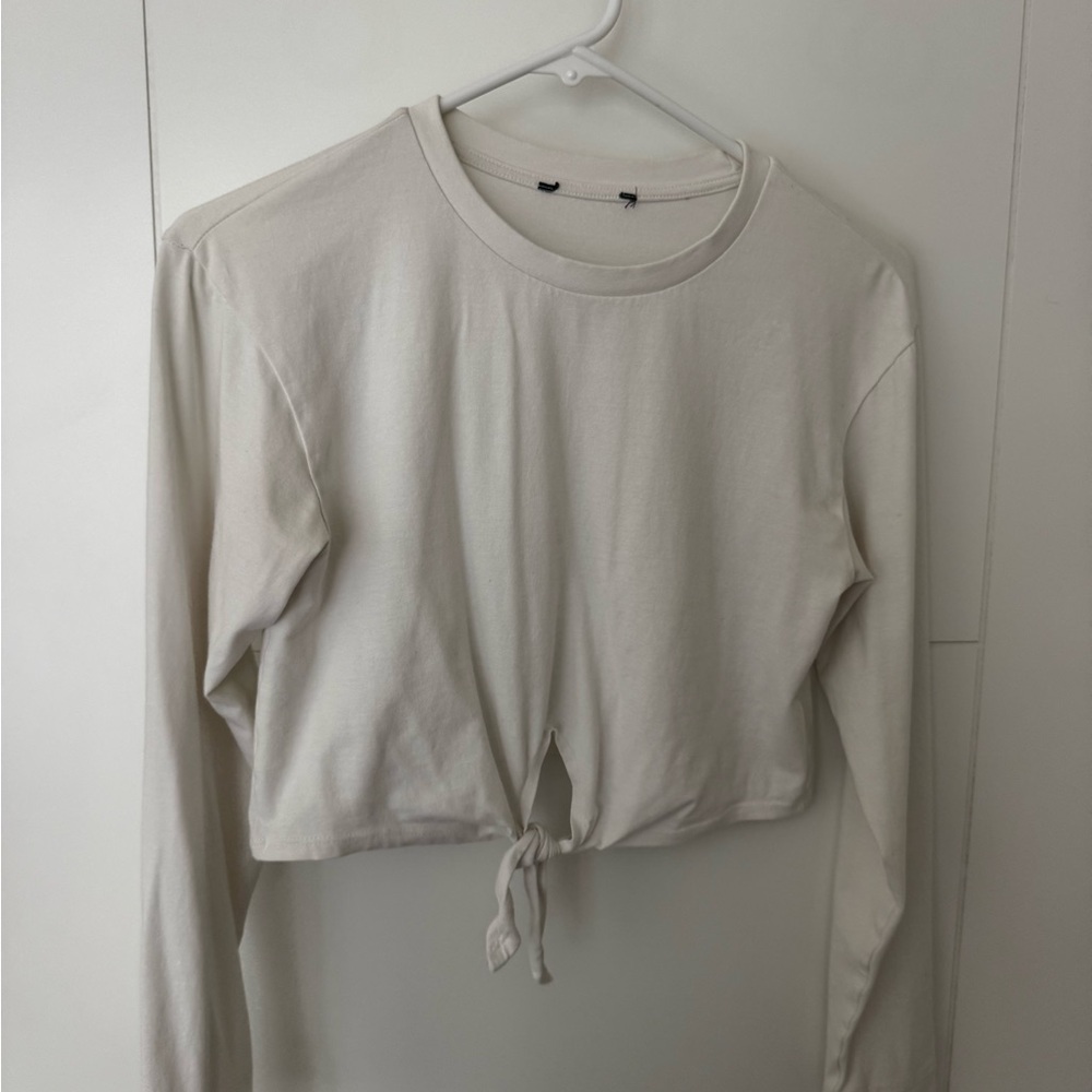 Women's Cream Long Sleeve Tie-Front Top